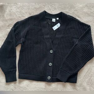 Gap Black Waffle Knit Sweater Cardigan